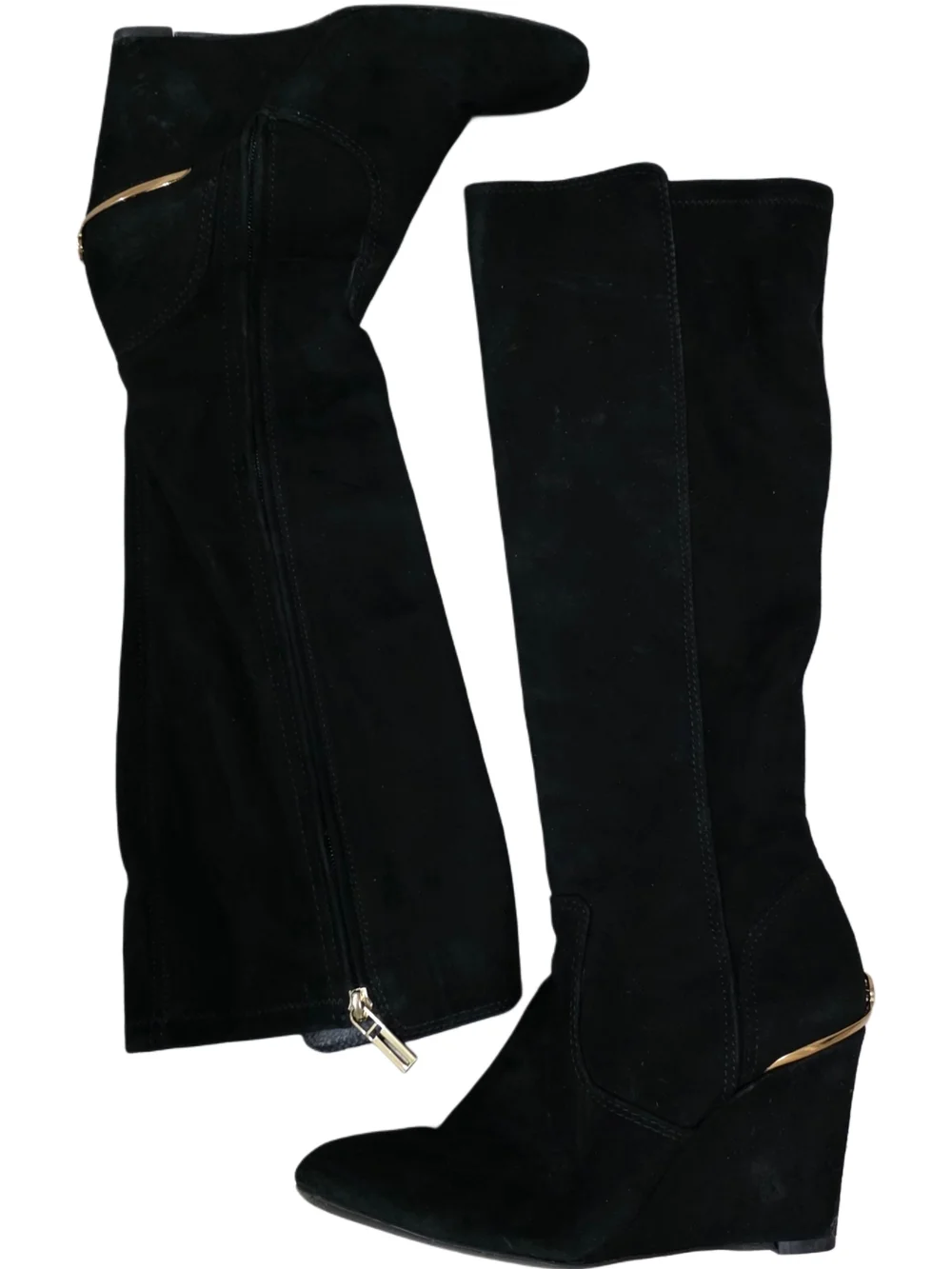 Tory Burch Hendin Black Suede Knee-High Wedge Boots